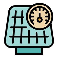 Solar panel showing energy production with gauge meter icon vector