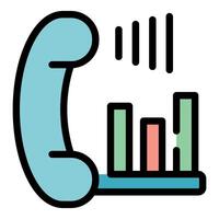 Phone showing growing bars graph with sound waves icon vector