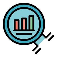 Magnifying glass examining growing bar chart icon vector