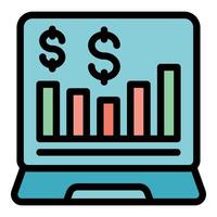 Laptop showing statistical graph with growing financial chart bars vector
