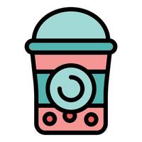 Bubble tea cup with tapioca pearls and whipped cream icon vector
