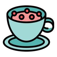 Cup of fresh fruit tea with berries is standing on plate which is making a shadow vector