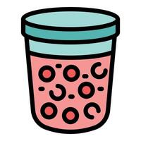 Plastic cup containing boba tea with tapioca balls vector