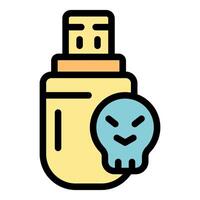 Usb flash drive showing infected files with skull icon vector