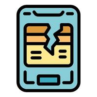 Smartphone showing broken screen with crack displaying internal parts vector