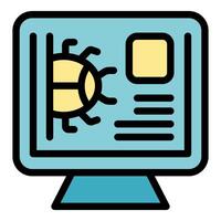 Computer bug infecting operating system on monitor screen vector