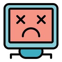 Broken computer showing sad face on screen icon vector