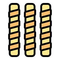 Three crunchy wafer rolls wrapped in plastic foil vector