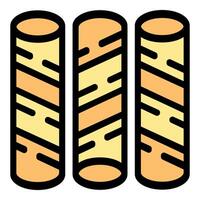 Three wafer rolls with chocolate filling are standing upright vector