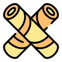 Two rolled up yoga mats forming a cross shape icon vector