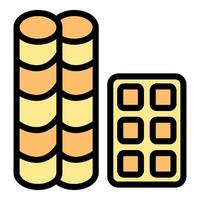 Round waffle sticks with chocolate glaze standing next to square waffle icon vector
