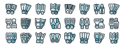 Large set of colored icons representing swimfins for diving and snorkeling vector