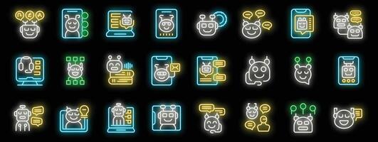 Chatbot icons set in neon style for any design vector