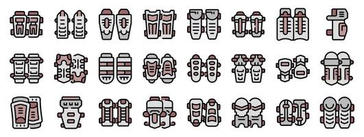 Set of knee pads icons showing different types of knee protection for sports and activities vector