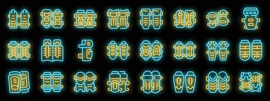 Set of soccer shin guards icons in neon style vector
