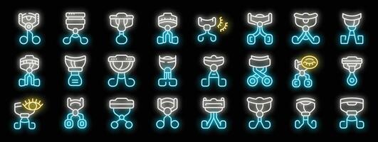 Set of wall e robot neon light style icon illustrations vector