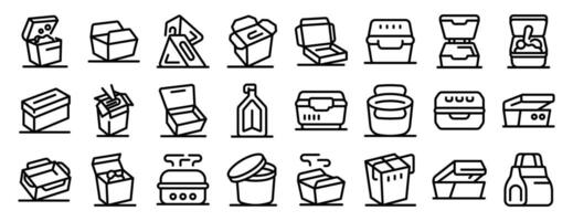 Paper lunchbox icons set. Lunchbox icons set, enjoying food on the go vector