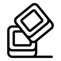 Black outline icon of two square speech bubbles overlapping representing communication vector