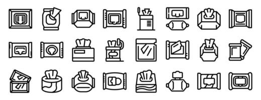 Wet wipes package icons set. Different types of wet wipe packages for cleaning and disinfecting vector