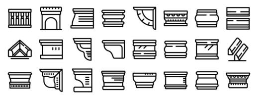 Baseboard molding icons set. This set of icons shows different cornice moulding types and styles vector