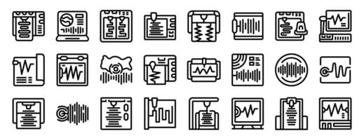 Seismograph icons set. Set of polygraph test icons showing truth or lie detection vector