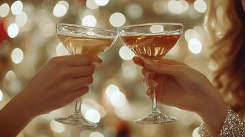 Celebrating with sparkling cocktails at a festive evening gathering with friends photo