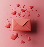 Letters filled with love and hearts floating above on a soft pink background photo
