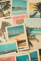 A collection of colorful beach photographs showcasing palm trees and serene ocean views photo