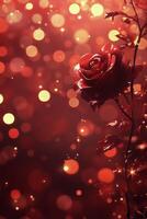 Beautiful red rose standing elegantly against a sparkling background during twilight photo
