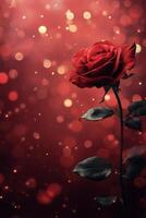 Beautiful red rose standing elegantly against a sparkling background during twilight photo