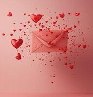 Letters filled with love and hearts floating above on a soft pink background photo