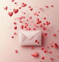 Letters filled with love and hearts floating above on a soft pink background photo