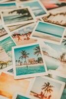 A collection of colorful beach photographs showcasing palm trees and serene ocean views photo