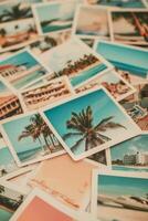 A collection of colorful beach photographs showcasing palm trees and serene ocean views photo