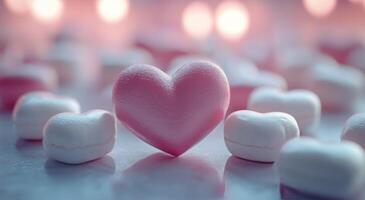 Colorful heart shaped candies covered in sugar on a blurred background during daylight photo