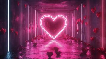 Vibrant tunnel adorned with glowing hearts, creating a romantic and enchanting atmosphere photo
