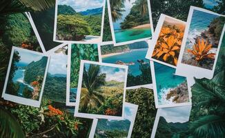 A collection of vibrant tropical landscape photos showcasing stunning beaches and sunsets