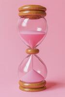 Elegant hourglass with pink sand on a vibrant pink backdrop, emphasizing the passage of time photo