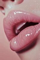 Close up of beautifully glossed lips showcasing a subtle and natural beauty aesthetic photo
