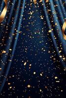 Golden confetti cascading down a dark blue background during a festive celebration event photo