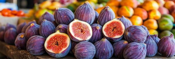 Fresh figs displayed at a local market in summer, showcasing their vibrant colors and textures photo
