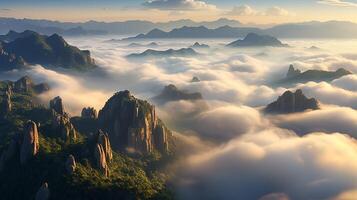 The clouds are rising over the mountains in china photo