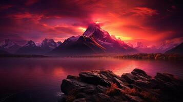 A beautiful sunset over a mountain range photo