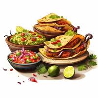 Mexican food with tortillas, salsa and guacamole photo