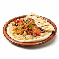 Tajine - moroccan food - pita bread with meat and vegetables photo