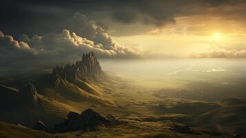 A beautiful landscape with mountains and clouds photo