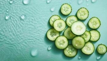 Some cucumber slices on a mint background photo