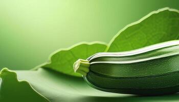 Whole zucchini on leaf green background photo