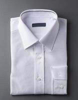 A neatly folded white shirt over a gray background photo