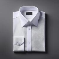 A neatly folded white shirt over a gray background photo